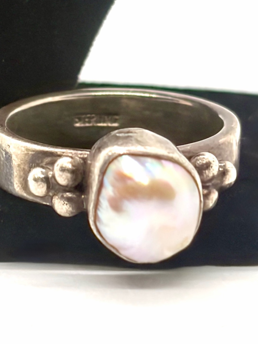 Vintage Sterling Silver Baroque Freshwater Pearl Ring Size 7 Artisan Modernist